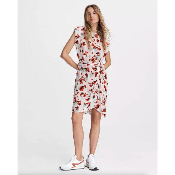 RAG & BONE Gigi Mini Dress Silk Velvet Burnout White Red Floral {N20} - Picture 1 of 5